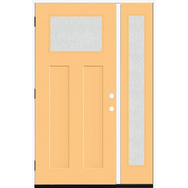 Steves & Sons Legacy 51 in. x 80 in. 1/4 Toplite Rain Glass RHOS Primed Jackfruit Finish Fiberglass Prehung Front Door w/12 in. SL