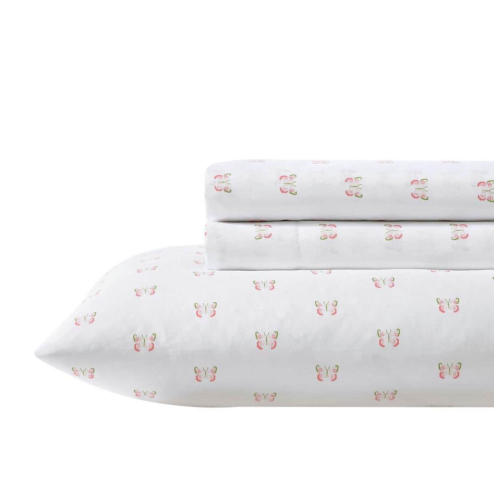 Pink Butterfly Print Twin XL Microfiber Kids Sheet Set