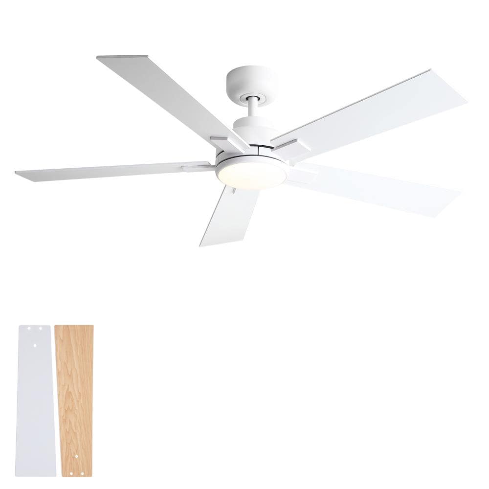 52 in. Downrod Mount Intergrated LED Ceiling Fan in White with 5 Two-Toned Blades (White and Light Brown) price history on PriceWatchPro