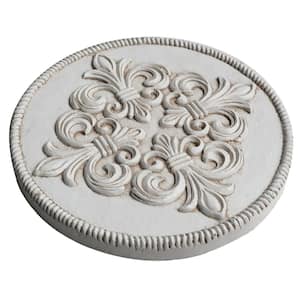 12 in. Dia x 1 in. H Composite Fleur de Lis Stepping Stones in Light Aged White (Set of 3)