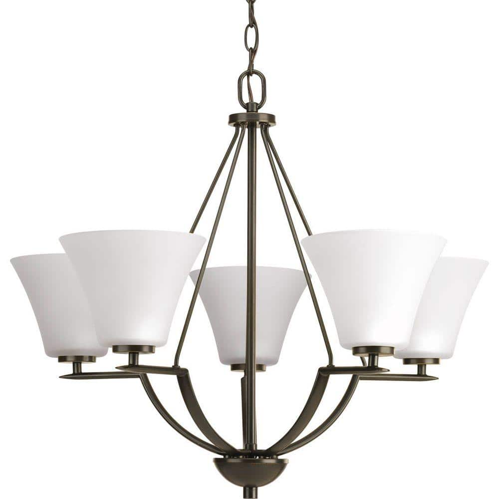 Bravo 5-Light Antique Bronze Chandelier with White Etched Glass