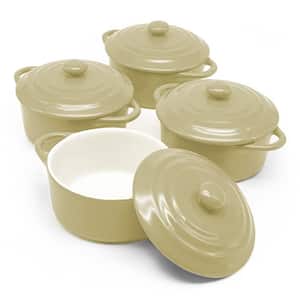 Mini Cocotte Casseroles Set, 4-Piece Oval Baking Dish Set with Lids, Oven & Microwave Safe, Handles - Cream