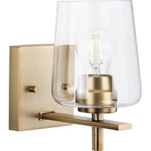Calais 5 in. 1-Light Vintage Brass Vanity Light with Clear Glass Shade New Traditional for Bath and Vanity