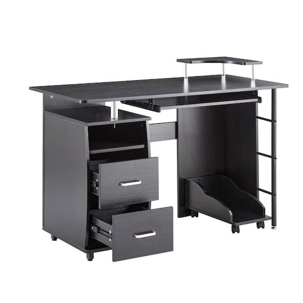 Lucky One Morden 21 65 In Rectangular Black Solid Wood Double Drawers Computer Desk Writing With Adjustment Pad Dn W37023953 The Home Depot Lucky One Morden 21 65 In Rectangular, Double Desk Home Office With Drawers