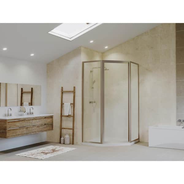 Coastal Shower Doors Legend 54 in. x 70 in. Framed Neo-Angle Hinged Shower Door in Brushed Nickel and Obscure Glass