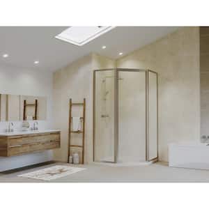 Legend 58 in. x 70 in. Framed Neo-Angle Hinged Shower Door in Brushed Nickel and Obscure Glass