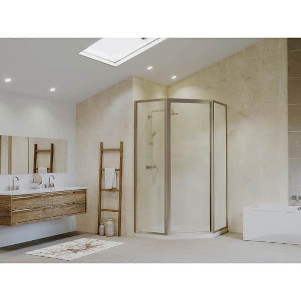 Coastal Shower Doors Legend 62 in. x 70 in. Framed Neo-Angle Hinged Shower Door in Brushed Nickel and Obscure Glass