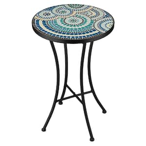 21 in. Metal and Ceramic Mosaic Plant Stand - Ripple
