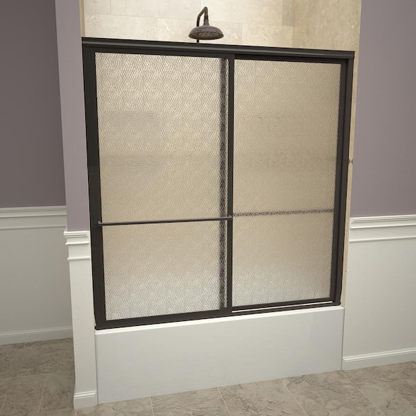 Redi Slide 1100 Series 59 in. W x 58-1/2 in. H Framed Sliding Tub Doors in Oil Rubbed Bronze with Towel Bars and Obscure Glass