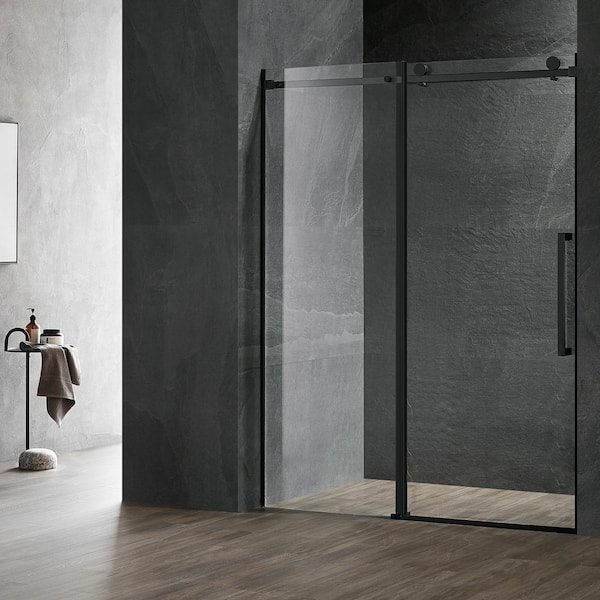 SERENE VALLEY Atlas Square Rail 64 in. W - 68 in. W x 74 in. H Sliding Frameless Shower Door in Matte Black with Easy Cleaning Glass