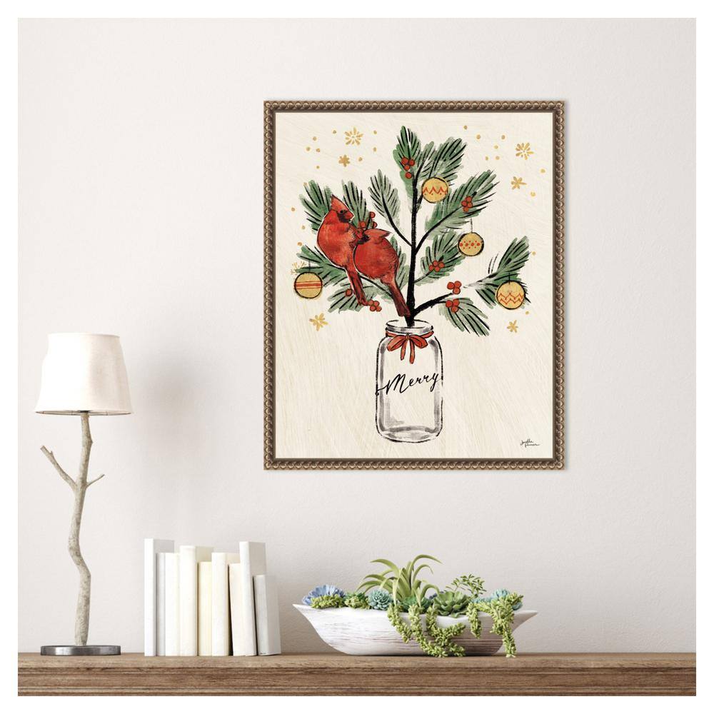 Festive Christmas Lovebirds Framed Canvas Wall Art, 16 x 20