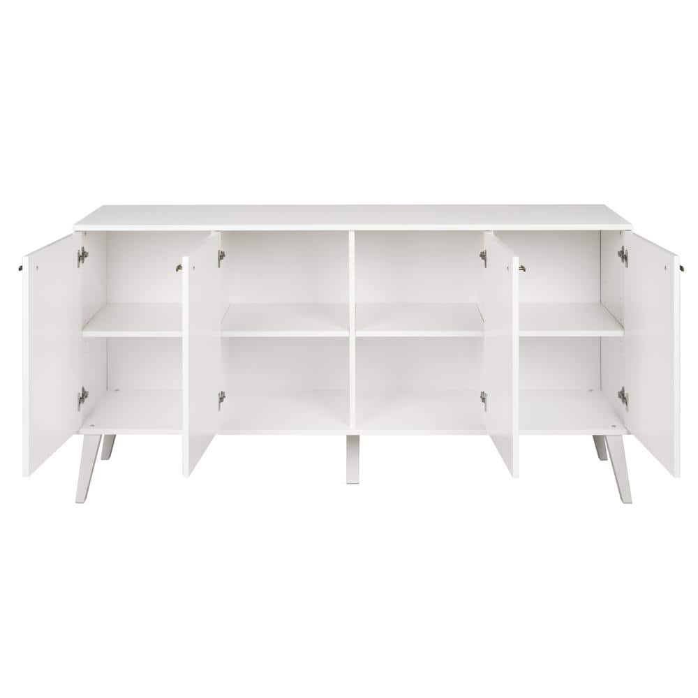 Milo Mid-Century Modern White 4-Door Buffet with Brass Knobs