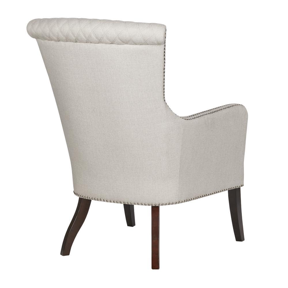 Moroccan Quilted Natural Wood Accent Chair with Silver Studs