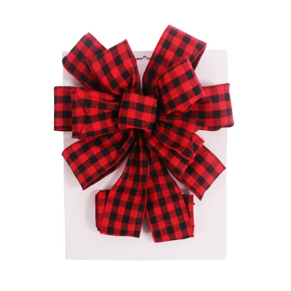 Santaland 11 in. x 31 in. Christmas Tree Topper Burlap Bow - Buffalo Plaid
