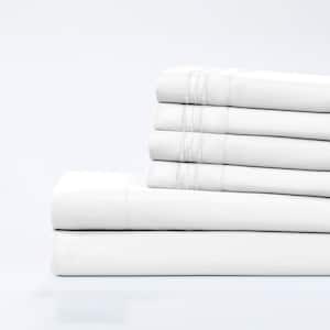 6-Piece Deep Pocket White Microfiber Bed Sheet Set, King