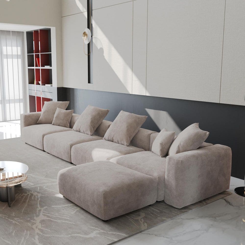 181.1 in. Square Arm 5-Piece Corduroy Modular Sectional Sofa in Brown with Removable Covers and Ottoman price history on PriceWatchPro
