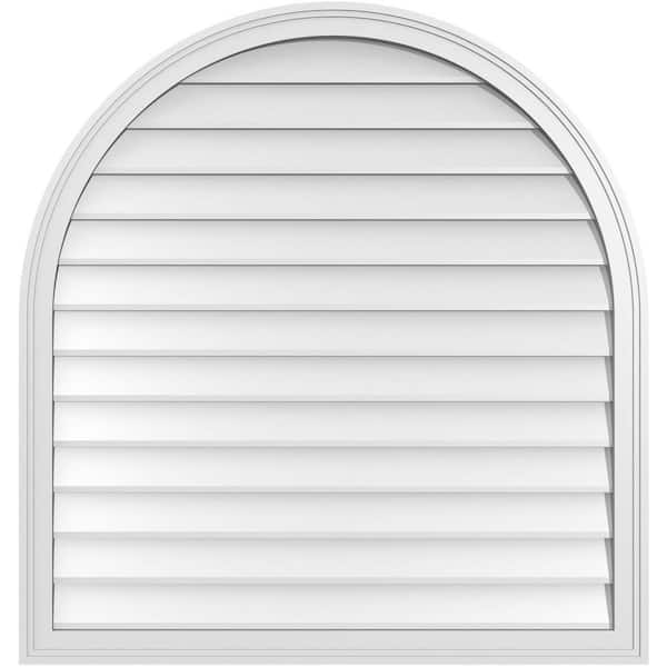 Ekena Millwork 38 in. x 40 in. Round Top Surface Mount PVC Gable Vent: Decorative with Brickmould Frame