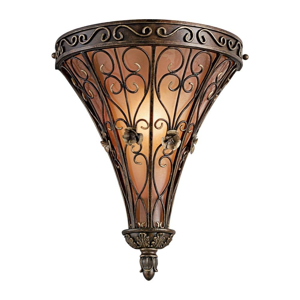 Marchesa Classic Terrene Bronze Wall Sconce with Piastra Glass Shade