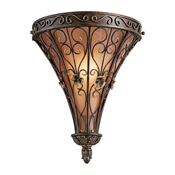 Marchesa 1-Light Terrene Bronze Bathroom Indoor Wall Sconce Light with Piastra Glass Shade