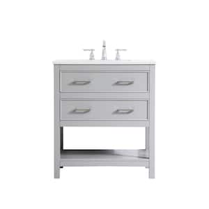 Timeless Home Risette 30 in. W x 19 in. D x 34 in. H Single Bathroom Vanity in Grey with Calacatta Engineered Stone