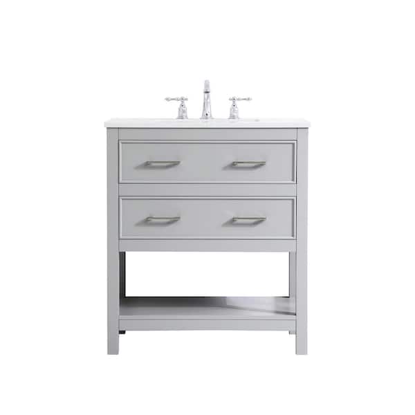 Unbranded Timeless Home Risette 30 in. W x 19 in. D x 34 in. H Single Bathroom Vanity in Grey with Calacatta Engineered Stone