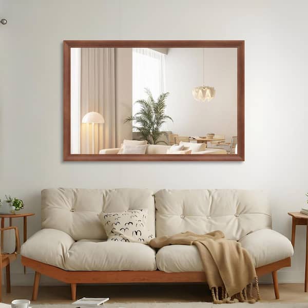 Walnut 60.00 in. W x 40.00 in. H Modern Rectangle Aluminium Framed Wall Mirror