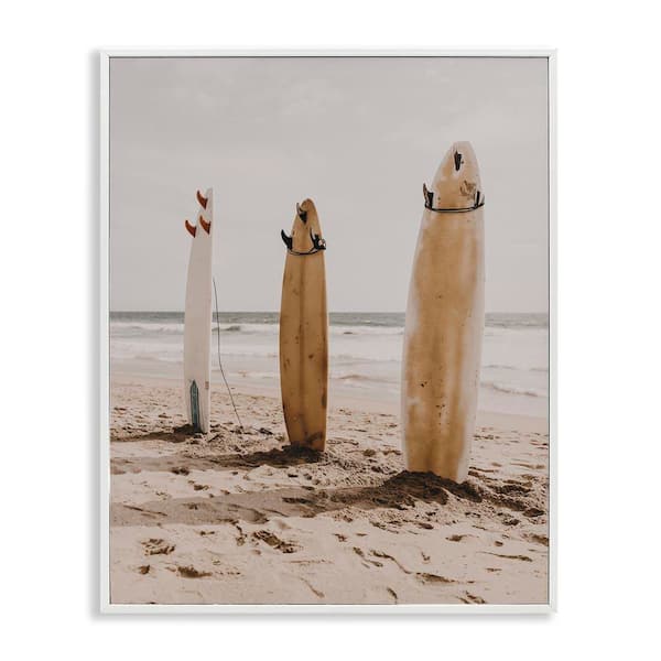 Stupell Industries Coastal Standing Surfboards by LSR Design Studio White Framed Sports Giclee Art Print 14 in. x 11 in.