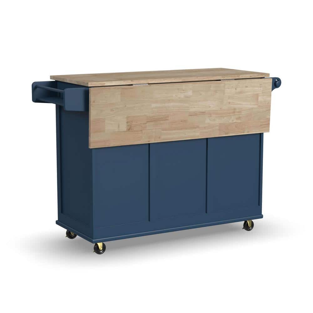 Blue Wood Drop Leaf Kitchen Cart with Spice Rack