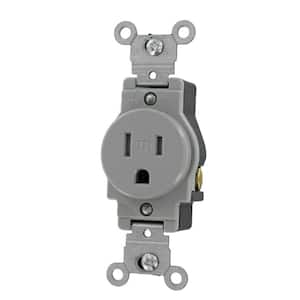 15 Amp Commercial Grade Tamper Resistant Grounding Single Outlet, Gray