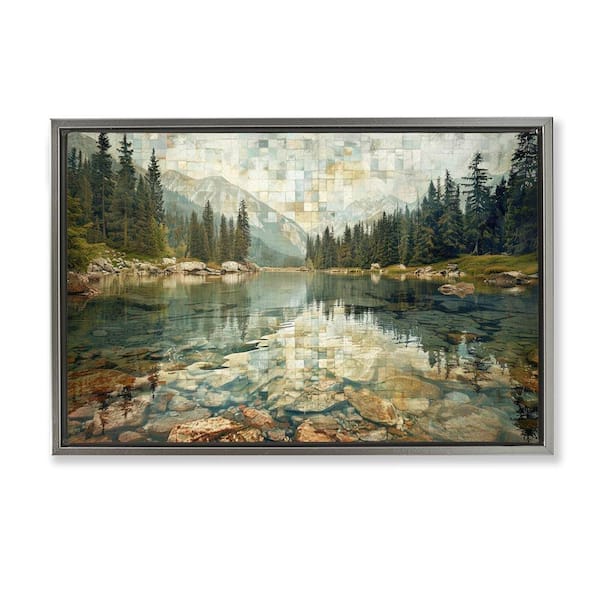 Stupell Industries Tiled Mountain Landscape by LSR Design Studio Gray Floater Frame Nature Graphic Art Print 21 in. x 31 in.