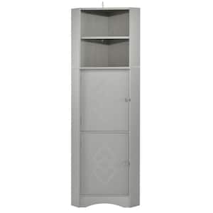 Modern 15 in. W x 15 in. D x 61 in. H Gray Tall Bathroom Corner Linen Cabinet with Doors and Adjustable Shelves