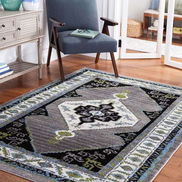 Vintage Hamadan 5 ft. x 8 ft. Gray/Green Abstract Medallion Area Rug