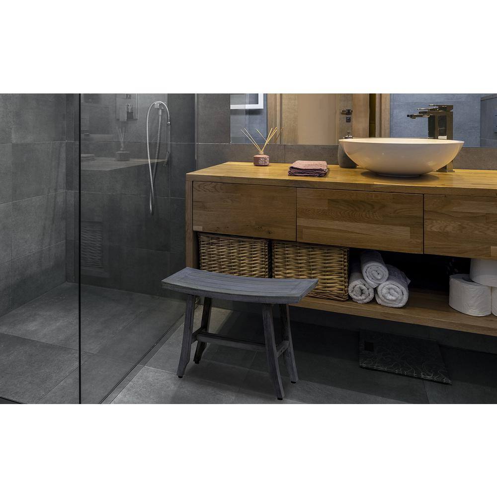 Satori Antique Gray Wide Teak Wood Spa Shower Bench, 26"