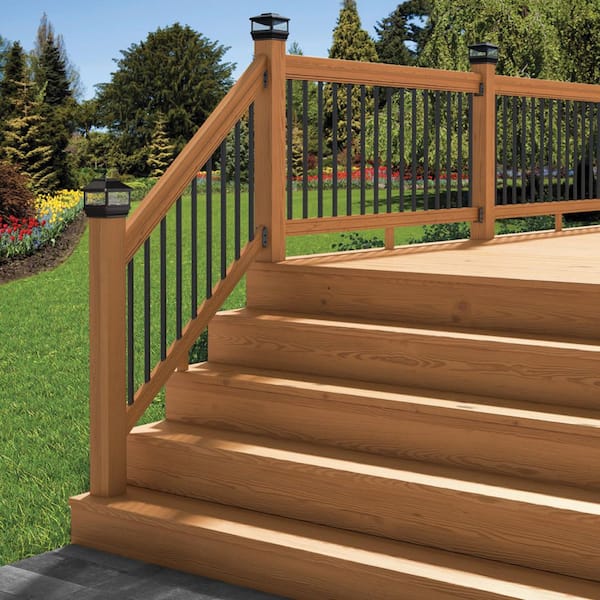 Western Red Cedar Stair 6 ft. Railing Kit with Black Aluminum Balusters