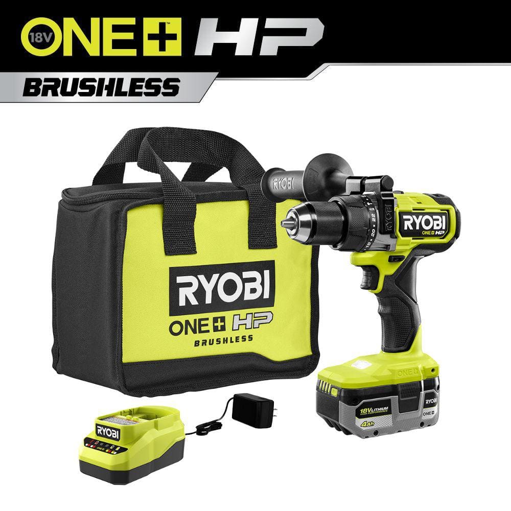 erotisk Berolige tæppe RYOBI ONE+ HP 18V Brushless Cordless 1/2 in. Hammer Drill Kit with (1) 4.0  Ah High Performance Battery, Charger, and Tool Bag PBLHM101K - The Home  Depot