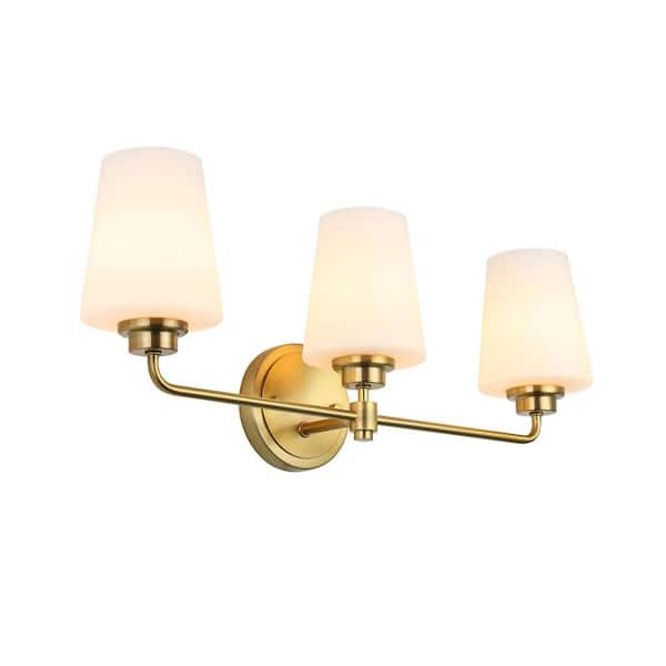 Jushua 22.5 in. W. 3-Light White, Gold Bathroom Vanity Light with Shade