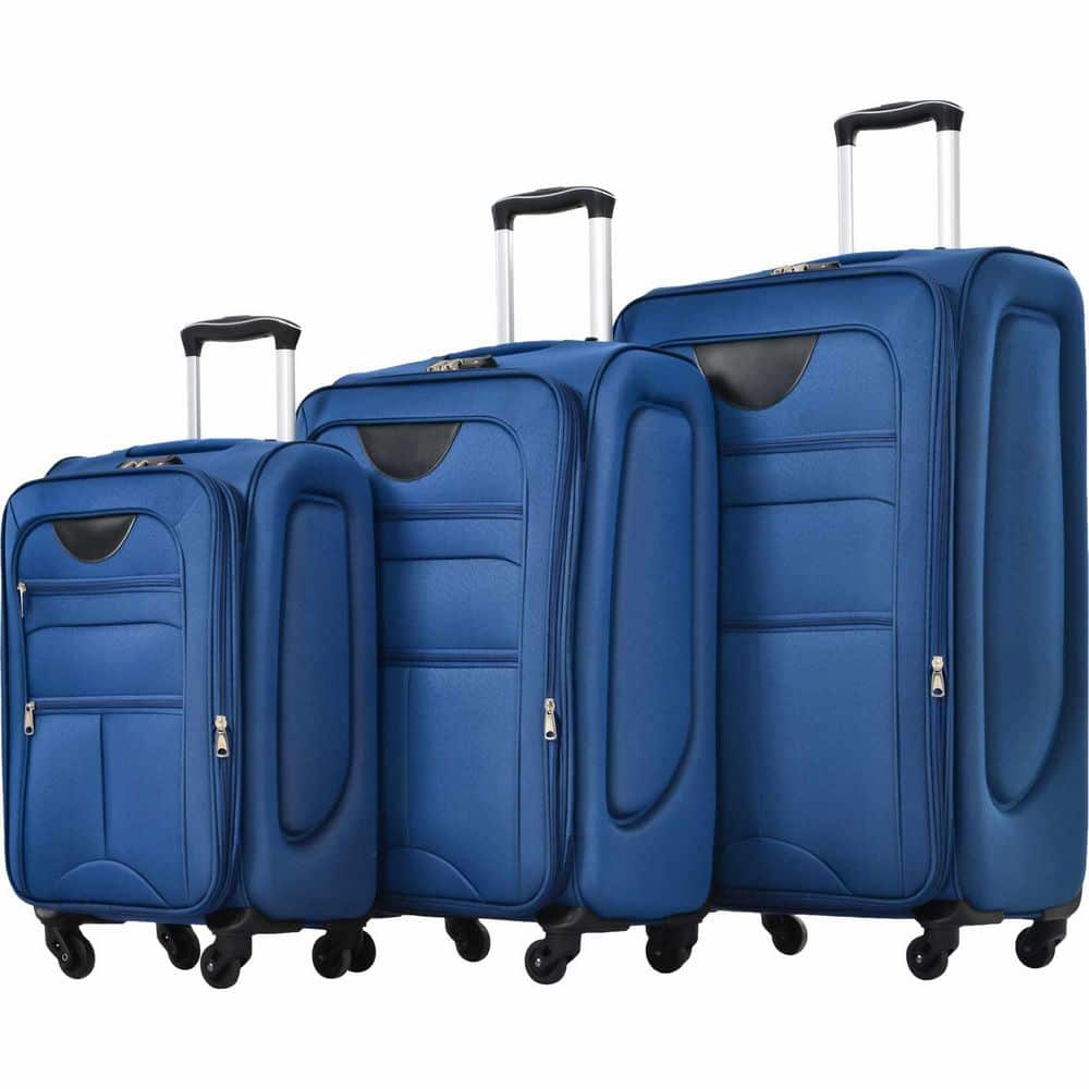 Polibi 3-Piece Blue Upright Spinner Softshell Lightweight Luggage