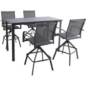 Naples 5-Piece Aluminum Outdoor Dining Set with 4 Swivel Bar Chairs and a Glass-Top Bar Table in Gray