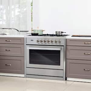 Commercial-Style 36 in. 3.8 cu. ft. Single Oven Dual Fuel Range with 8 Function Convection Oven in Stainless Steel