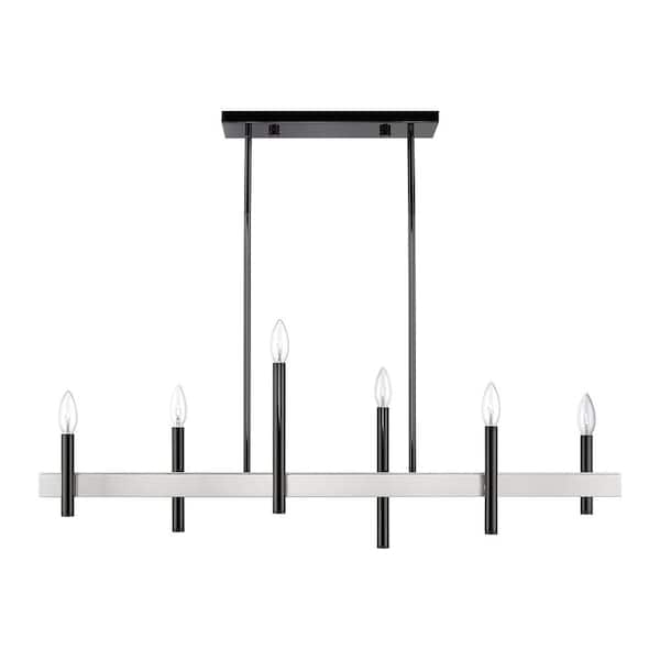 Livex Lighting Denmark 6-Light Black Chrome with Brushed Nickel Accents Linear Chandelier