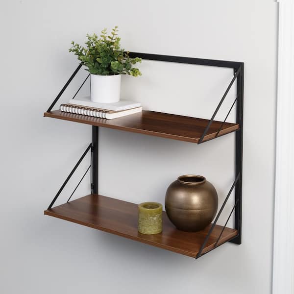 Honey-Can-Do - Black & Walnut-Finish Wall-Mounted Drying Rack with Shelf