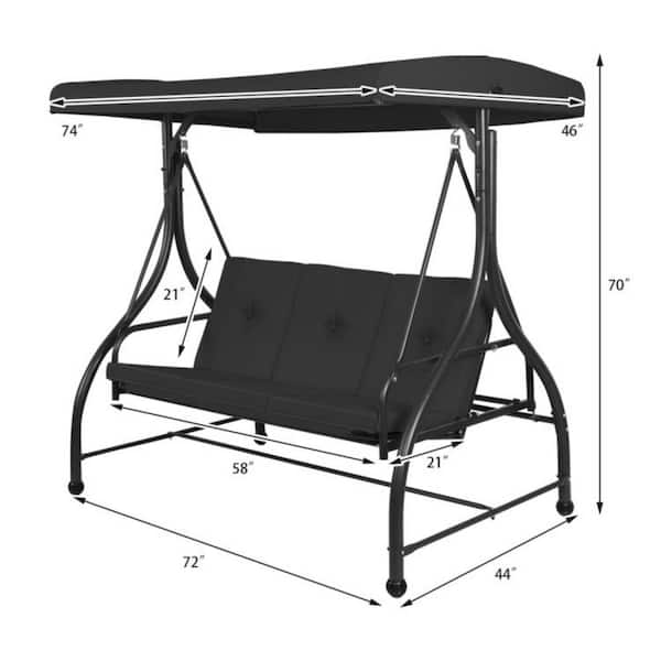 Clihome 3-Person Black Metal Outdoor Patio Swing Hammock