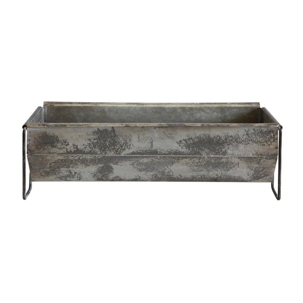 Storied Home 6" x 7" Metal Trough Container with Distressed Zinc Finish Bowl Gray - U-Shaped Legs, Tabletop Storage