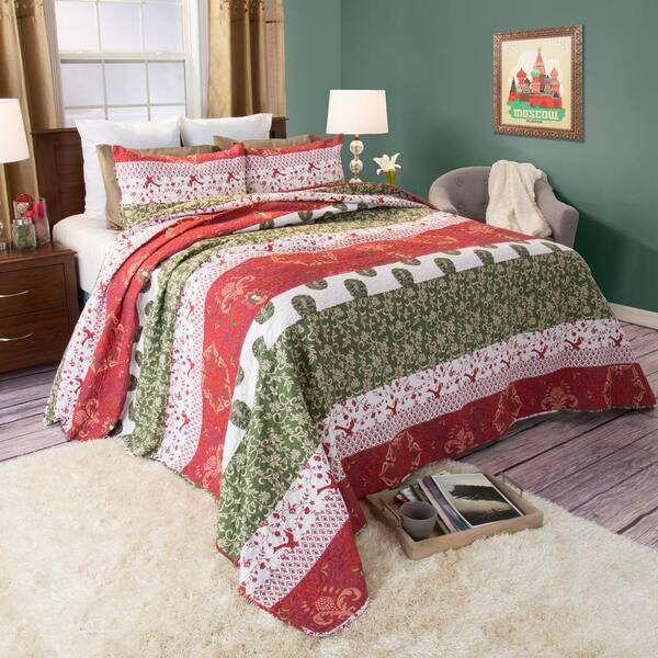 Lavish Home Brea Red Cotton King Quilt