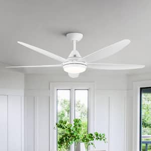 56 in. Dimmable Integrated LED Indoor White Ceiling Fan with Reversible Motor and Remote