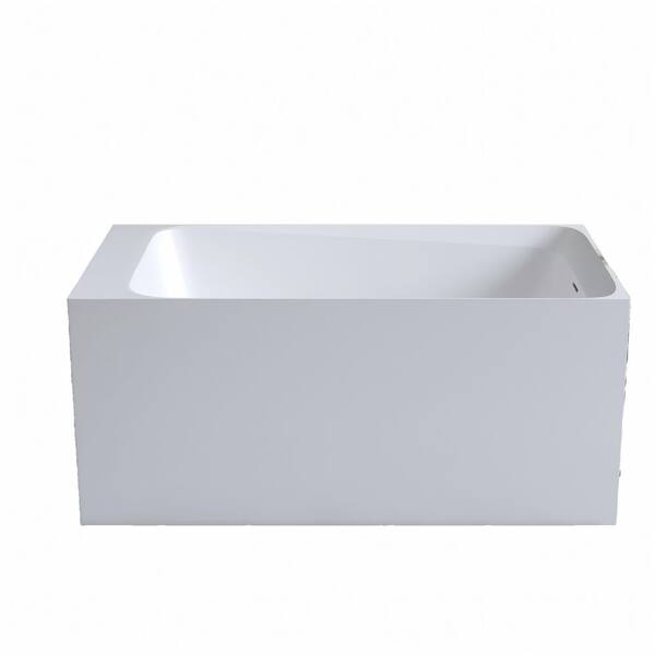 51 in. x 27.6 in. Rectangle Solid Surface Stone Flatbottom Freestanding Soaking Bathtub with Center Drain in White