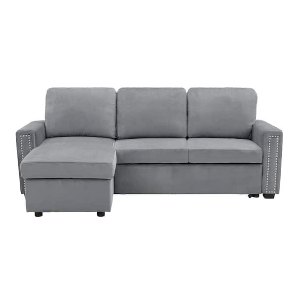 Z-joyee 83.46 in. Square Arm 3-Piece L-Shaped Velvet Modern 3 Seat Sectional Sofa in Gray with Storage