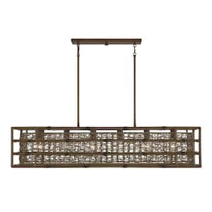 Treviso 12 in. W x 10.5 in. H 6-Light Grapevine Linear Chandelier with Rattan Shade