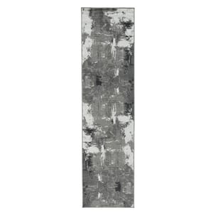Alpine Ivory Gray 2 ft. x 10 ft. Abstract Runner Rug