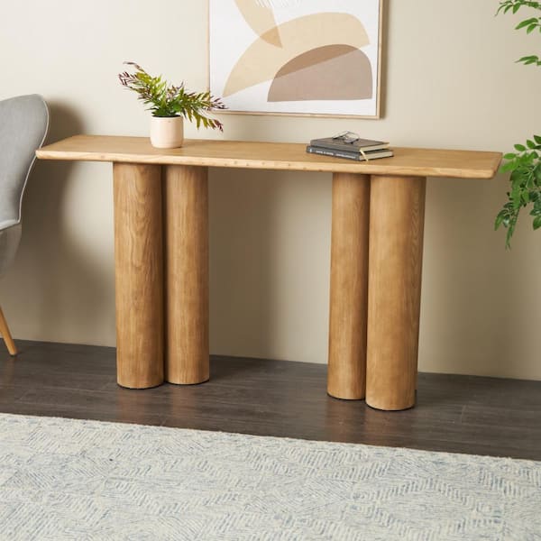 Litton Lane 59 in. Brown Extra Large Rectangle Wood Handmade Console Table with Pillar Legs